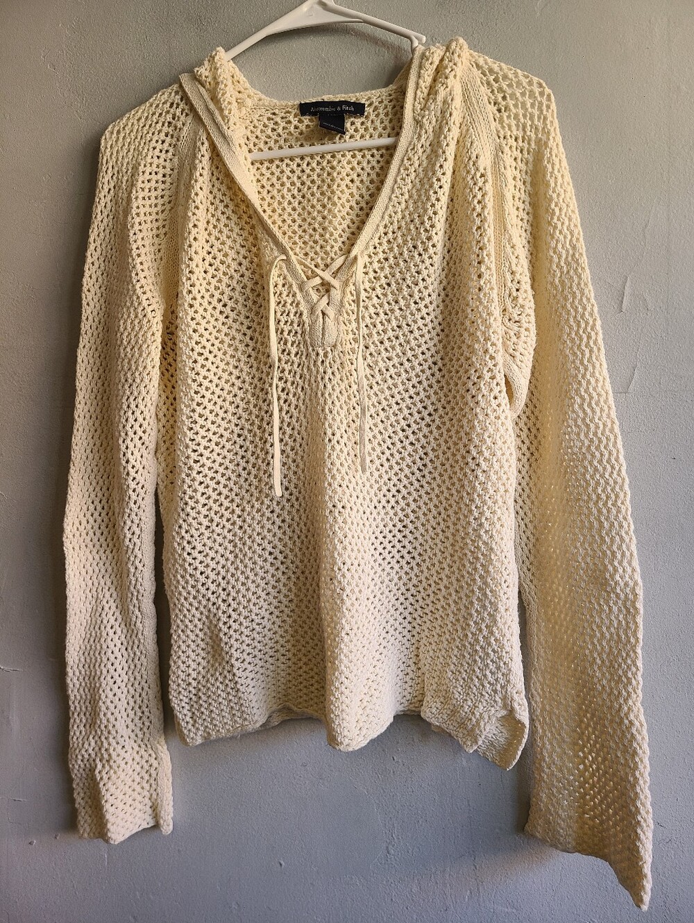 Women's junior large Abercrombie & Fitch Y2K vintage beige mesh hooded sweater